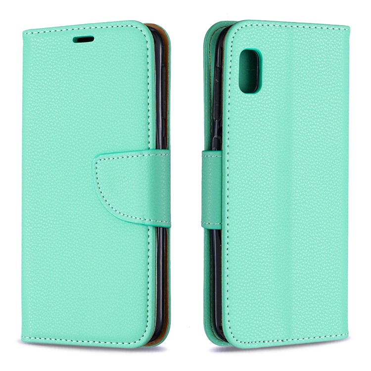 Litchi Texture Leather Wallet Stand Case for Samsung Galaxy A10e - Cyan-4