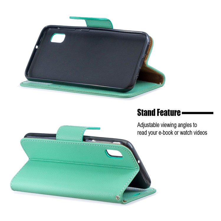 Litchi Texture Leather Wallet Stand Case for Samsung Galaxy A10e - Cyan-5