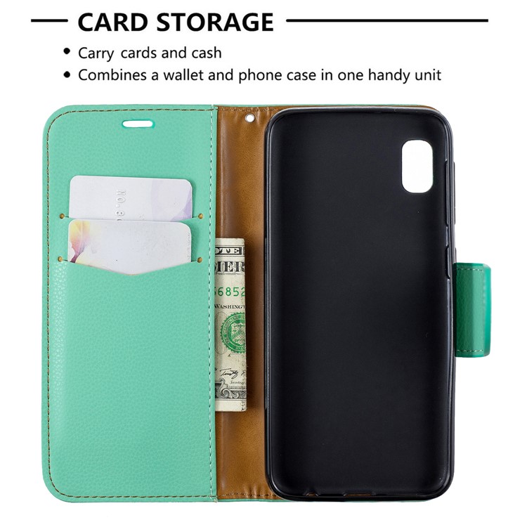 Litchi Texture Leather Wallet Stand Case for Samsung Galaxy A10e - Cyan-6