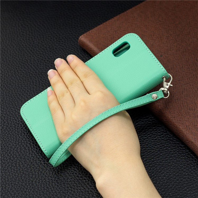 Litchi Texture Leather Wallet Stand Case for Samsung Galaxy A10e - Cyan-9