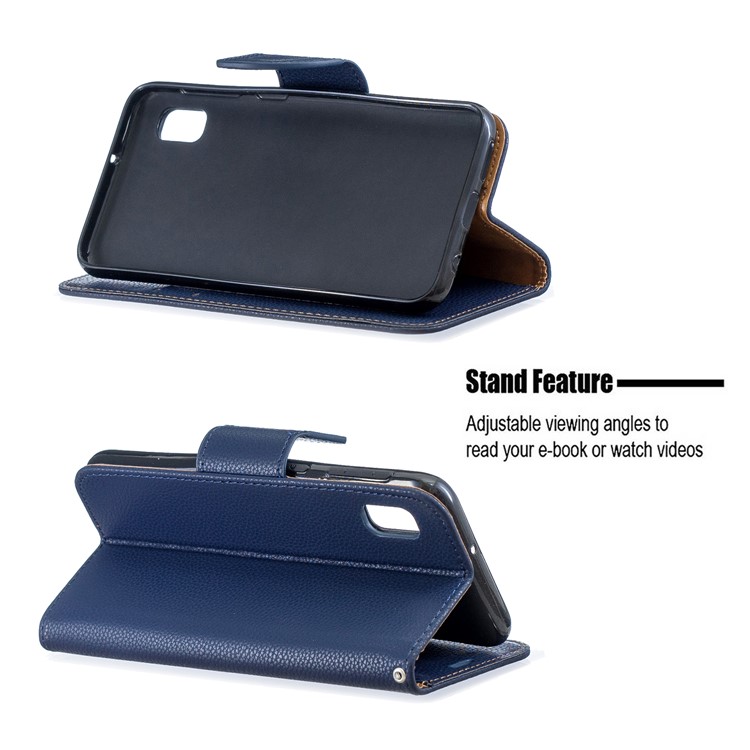 Litchi Texture Leather Wallet Stand Case for Samsung Galaxy A10e - Dark Blue-5
