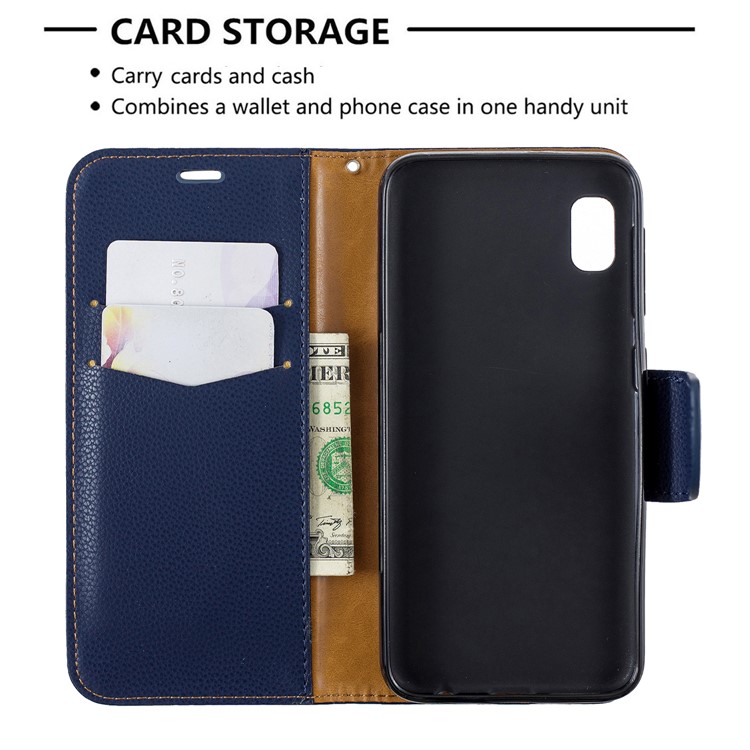 Litchi Texture Leather Wallet Stand Case for Samsung Galaxy A10e - Dark Blue-6