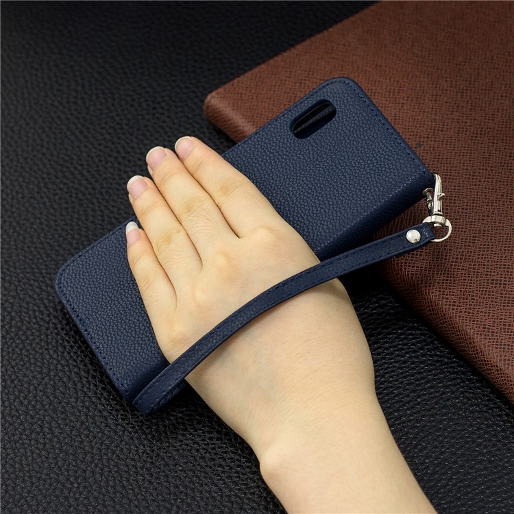 Litchi Texture Leather Wallet Stand Case for Samsung Galaxy A10e - Dark Blue-9