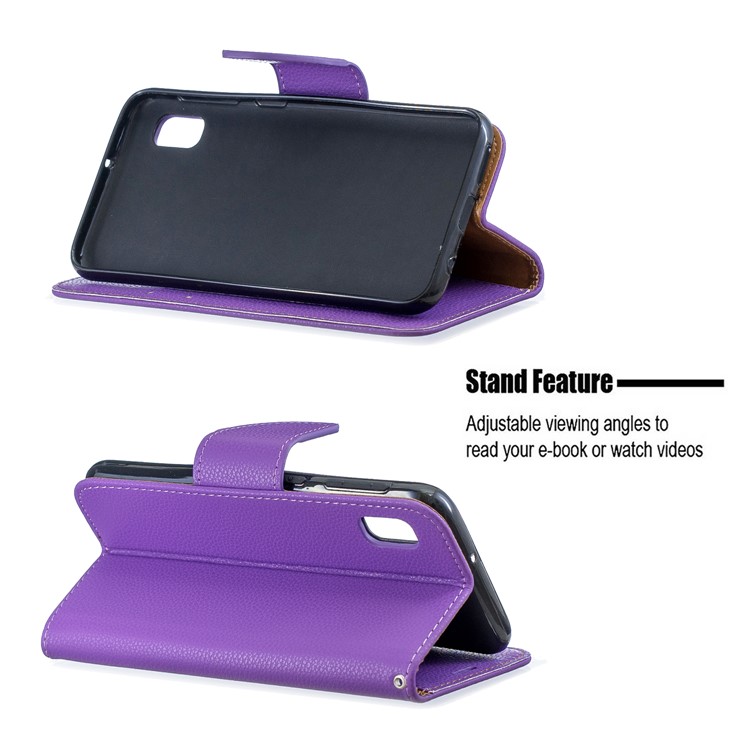 Litchi Texture Leather Wallet Stand Case for Samsung Galaxy A10e - Purple-5