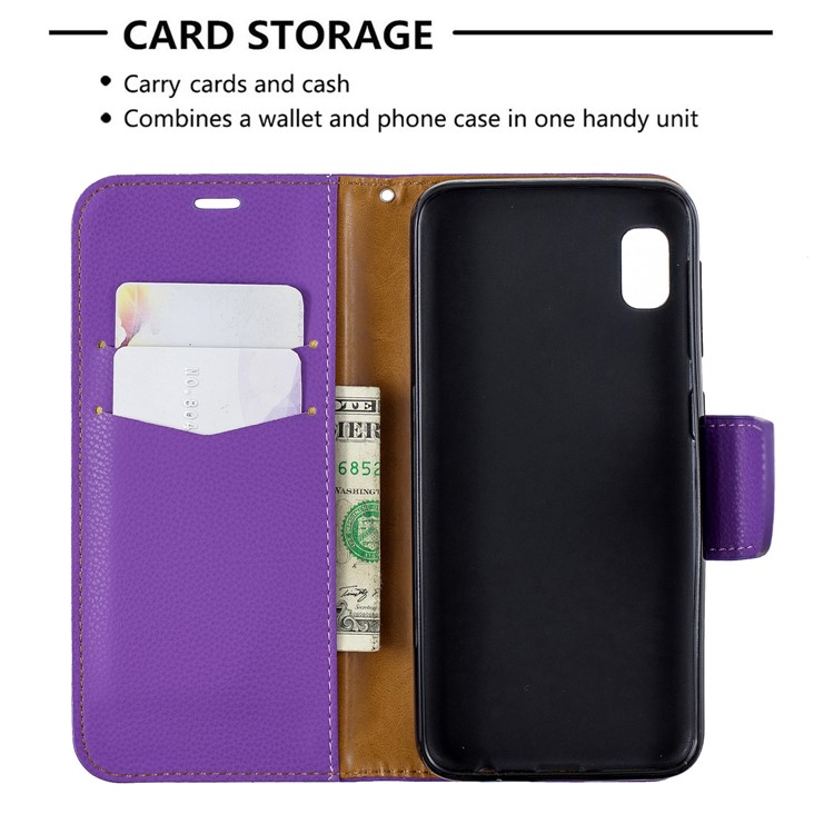 Litchi Texture Leather Wallet Stand Case for Samsung Galaxy A10e - Purple-6