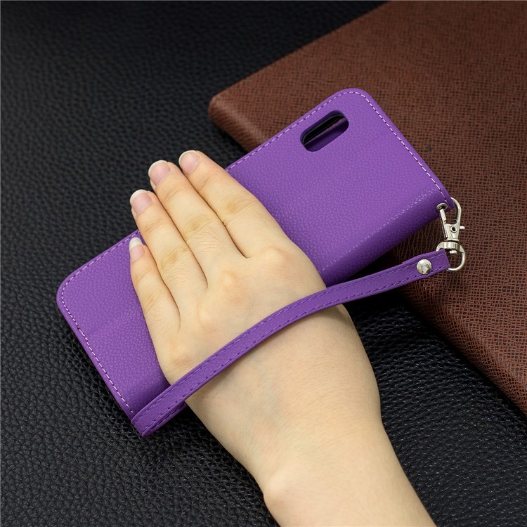 Litchi Texture Leather Wallet Stand Case for Samsung Galaxy A10e - Purple-9