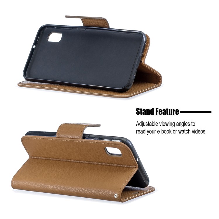Litchi Texture Leather Wallet Stand Case for Samsung Galaxy A10e - Brown-5