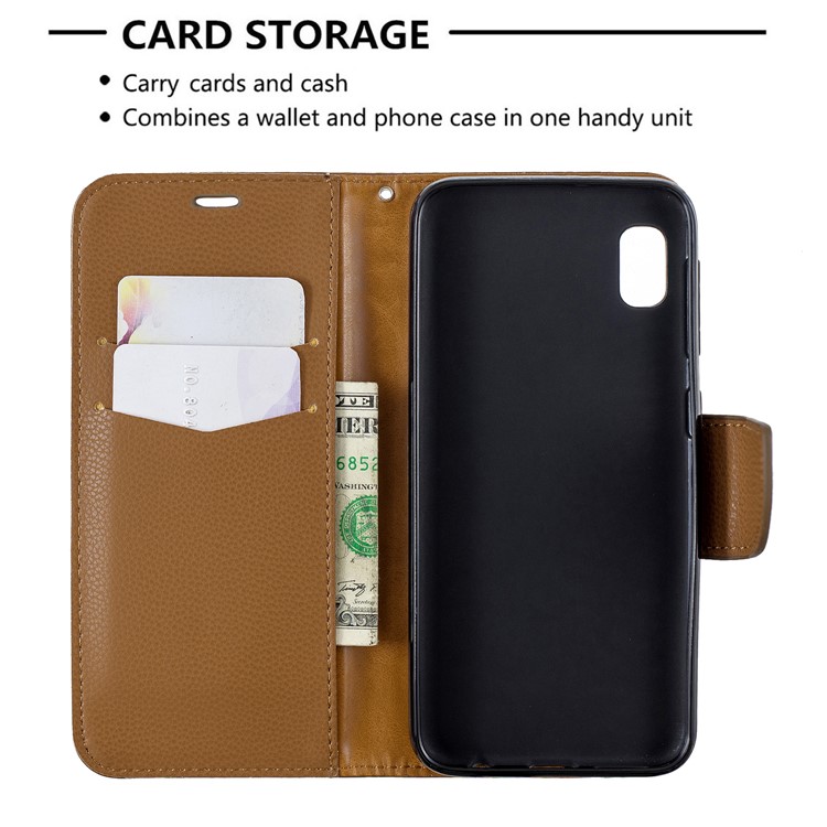 Litchi Texture Leather Wallet Stand Case for Samsung Galaxy A10e - Brown-6