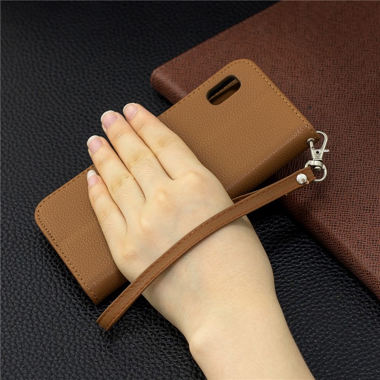 Litchi Texture Leather Wallet Stand Case for Samsung Galaxy A10e - Brown-9