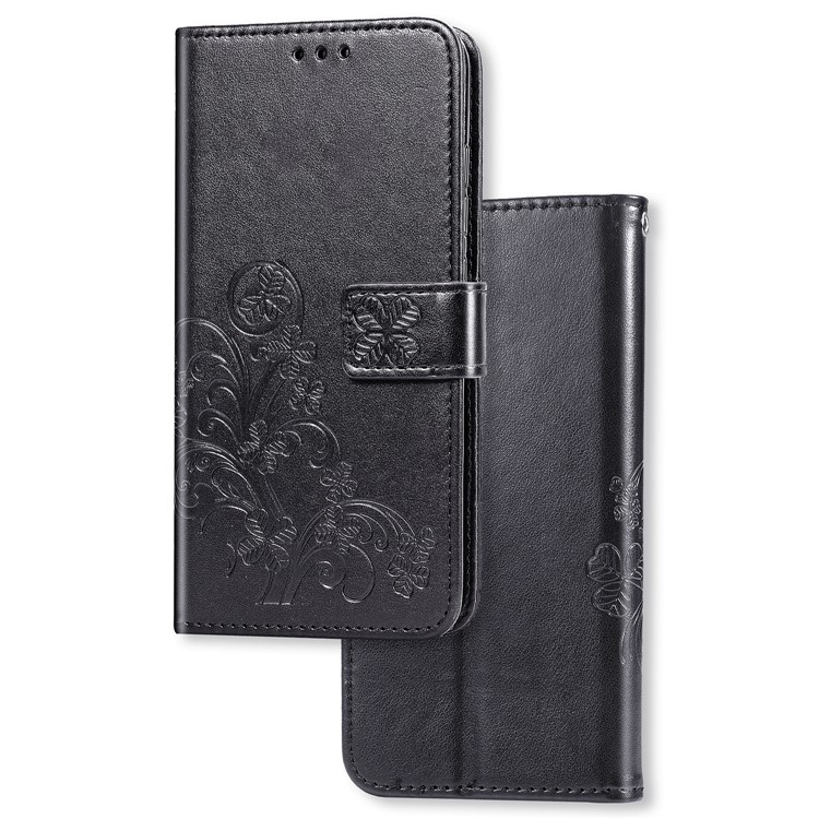 Imprint Four Leaf Clover Leather Wallet Stand Case with Strap for Samsung Galaxy A70 - Black-7