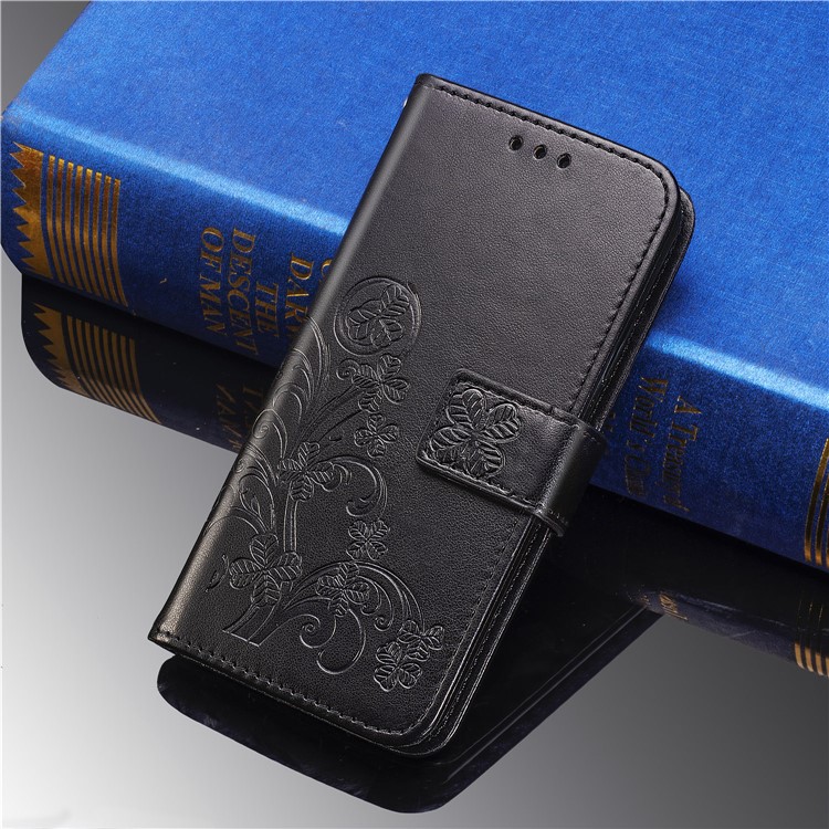 Imprint Four Leaf Clover Leather Wallet Stand Case with Strap for Samsung Galaxy A70 - Black-8