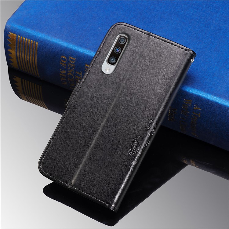 Imprint Four Leaf Clover Leather Wallet Stand Case with Strap for Samsung Galaxy A70 - Black-9