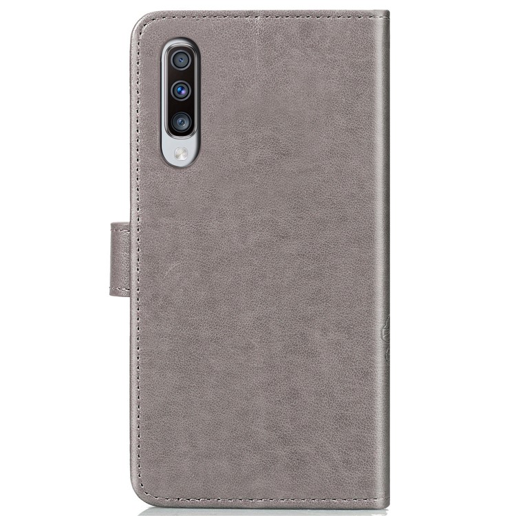 Imprint Four Leaf Clover Leather Wallet Stand Case with Strap for Samsung Galaxy A70 - Grey-3