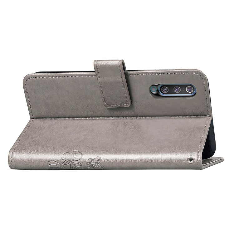 Imprint Four Leaf Clover Leather Wallet Stand Case with Strap for Samsung Galaxy A70 - Grey-6