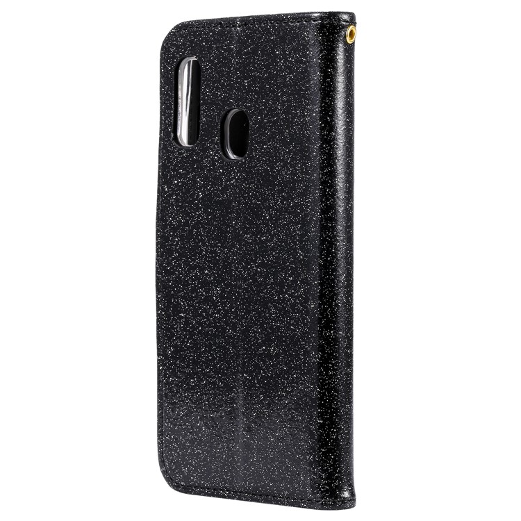 Glitter Powder Leather Wallet Phone Case with Mirror for Samsung Galaxy A40 - Black-4