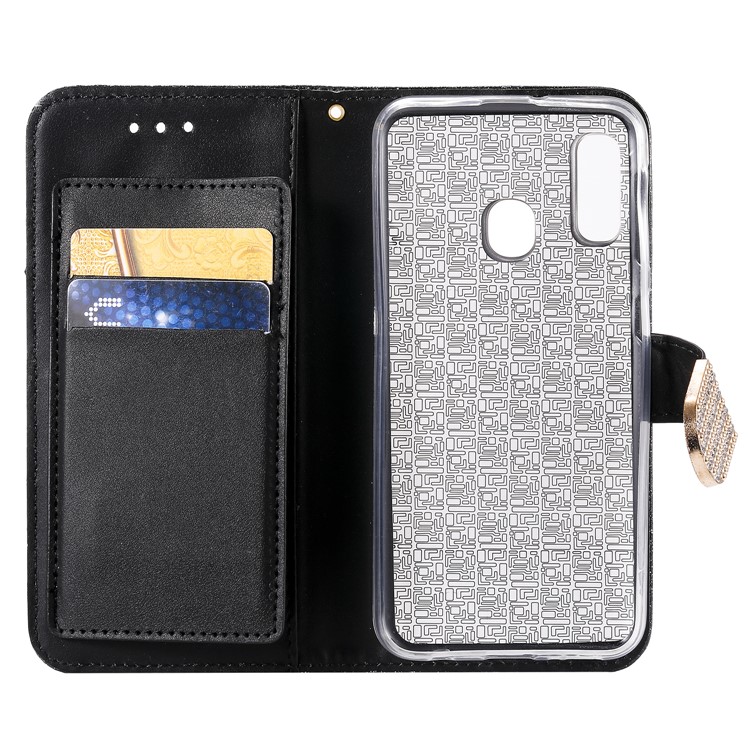 Glitter Powder Leather Wallet Phone Case with Mirror for Samsung Galaxy A40 - Black-5