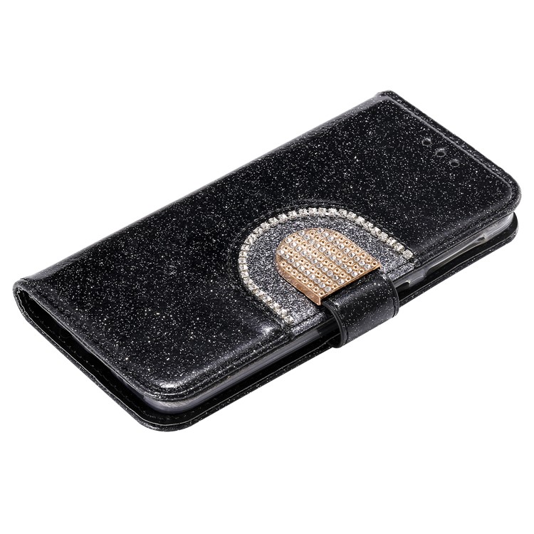 Glitter Powder Leather Wallet Phone Case with Mirror for Samsung Galaxy A40 - Black-9