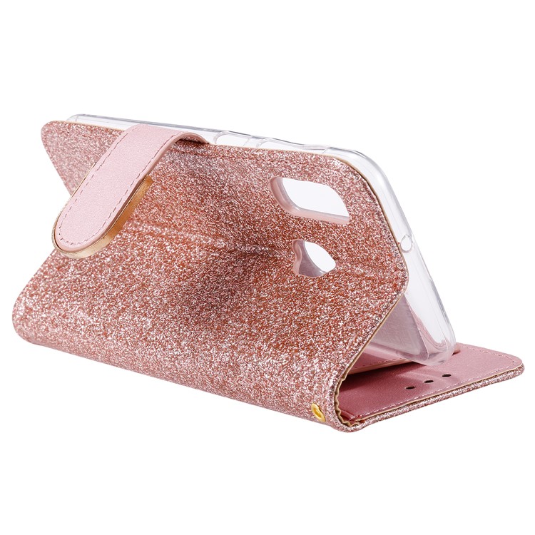 Glitter Powder Leather Wallet Phone Case with Mirror for Samsung Galaxy A40 - Rose Gold-7