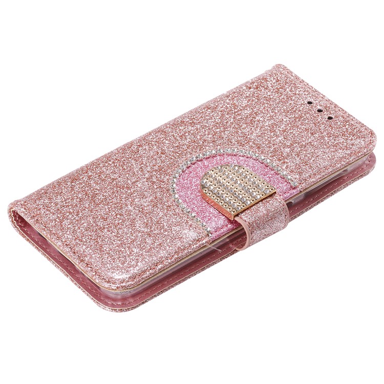 Glitter Powder Leather Wallet Phone Case with Mirror for Samsung Galaxy A40 - Rose Gold-9