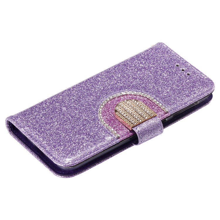 Glitter Powder Leather Wallet Phone Case with Mirror for Samsung Galaxy A40 - Purple-9