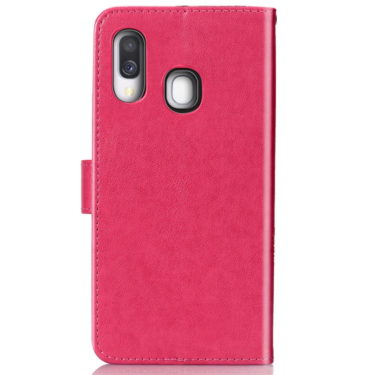 Imprint Four Leaf Clover Leather Wallet Stand Case with Strap for Samsung Galaxy A40 - Pink-3
