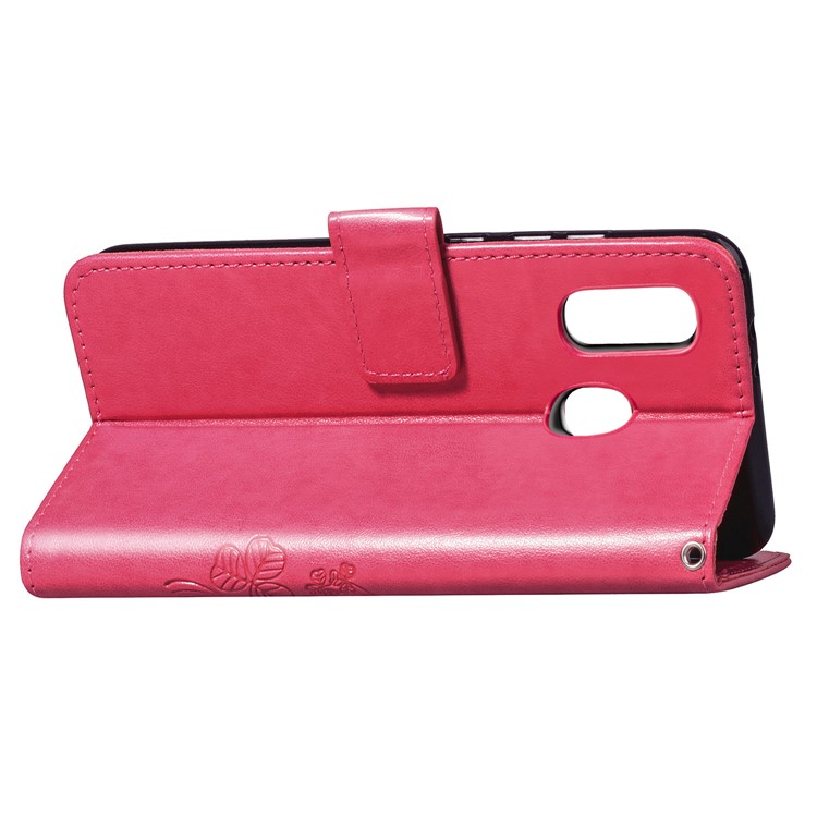 Imprint Four Leaf Clover Leather Wallet Stand Case with Strap for Samsung Galaxy A40 - Pink-6