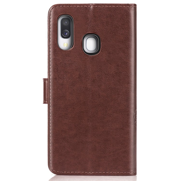 Imprint Four Leaf Clover Leather Wallet Stand Case with Strap for Samsung Galaxy A40 - Brown-3