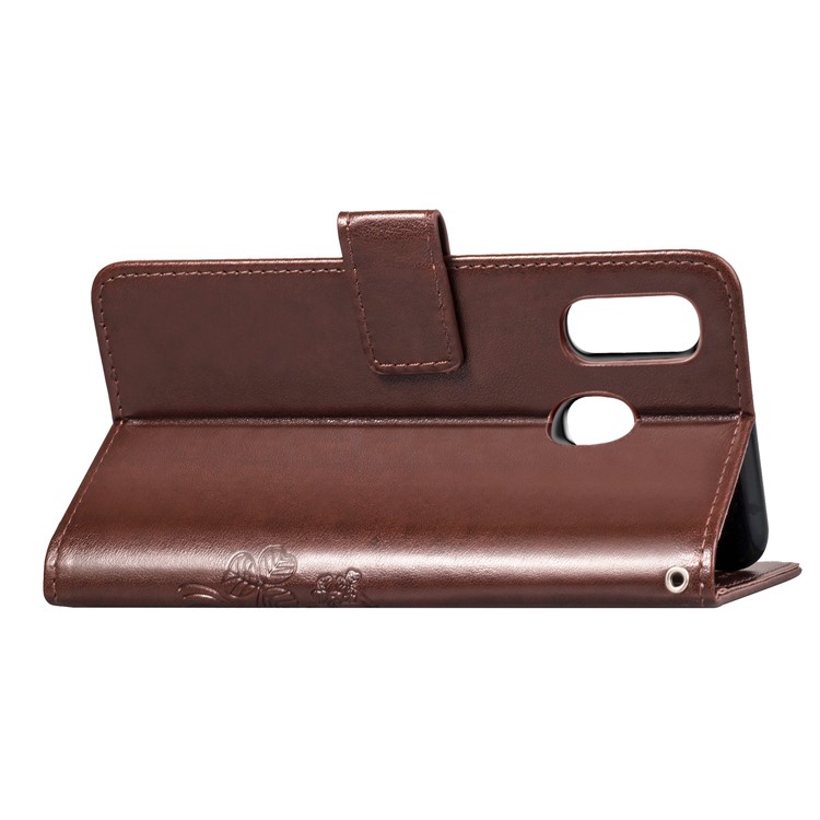 Imprint Four Leaf Clover Leather Wallet Stand Case with Strap for Samsung Galaxy A40 - Brown-6