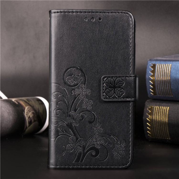 Imprint Four Leaf Clover Leather Wallet Stand Case with Strap for Samsung Galaxy A50 - Black-11