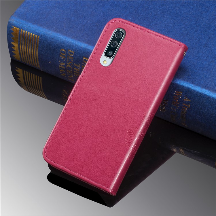 Imprint Four Leaf Clover Leather Wallet Stand Case with Strap for Samsung Galaxy A50 - Pink-11