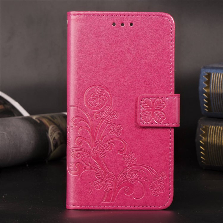 Imprint Four Leaf Clover Leather Wallet Stand Case with Strap for Samsung Galaxy A50 - Pink-13