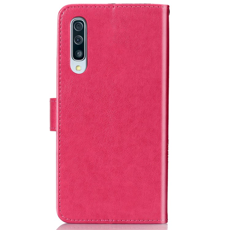 Imprint Four Leaf Clover Leather Wallet Stand Case with Strap for Samsung Galaxy A50 - Pink-3
