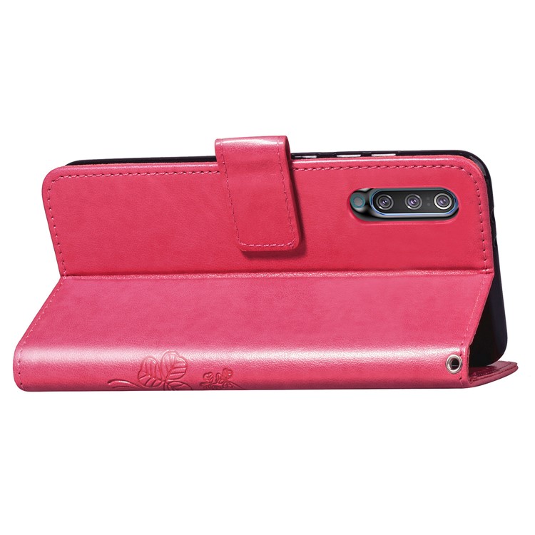 Imprint Four Leaf Clover Leather Wallet Stand Case with Strap for Samsung Galaxy A50 - Pink-6