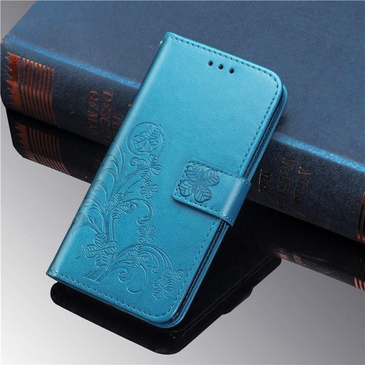 Imprint Four Leaf Clover Leather Wallet Stand Case with Strap for Samsung Galaxy A50 - Blue-10