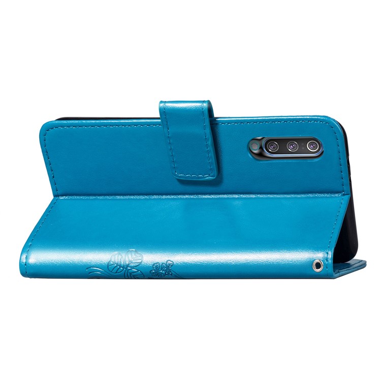 Imprint Four Leaf Clover Leather Wallet Stand Case with Strap for Samsung Galaxy A50 - Blue-6