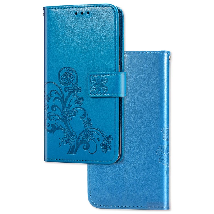 Imprint Four Leaf Clover Leather Wallet Stand Case with Strap for Samsung Galaxy A50 - Blue-9