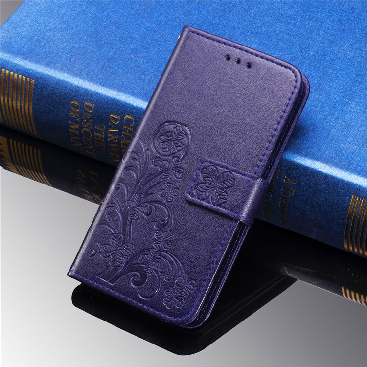 Imprint Four Leaf Clover Leather Wallet Stand Case with Strap for Samsung Galaxy A50 - Purple-9