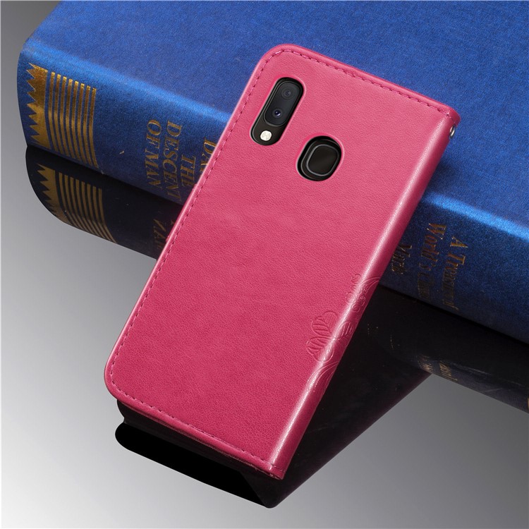 Imprint Four Leaf Clover Leather Wallet Stand Case with Strap for Samsung Galaxy A20e - Pink-12