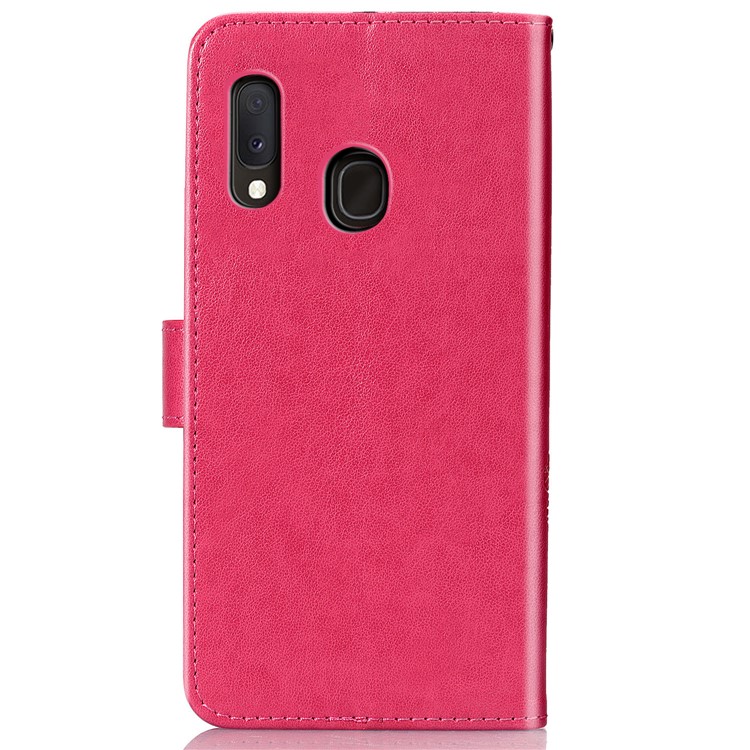 Imprint Four Leaf Clover Leather Wallet Stand Case with Strap for Samsung Galaxy A20e - Pink-3