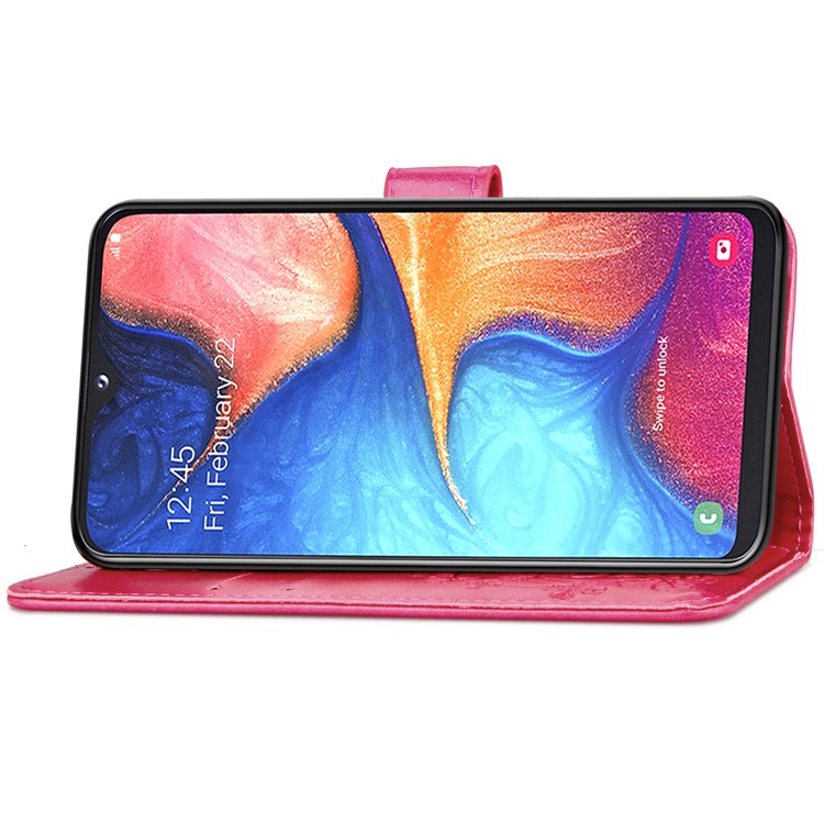 Imprint Four Leaf Clover Leather Wallet Stand Case with Strap for Samsung Galaxy A20e - Pink-5
