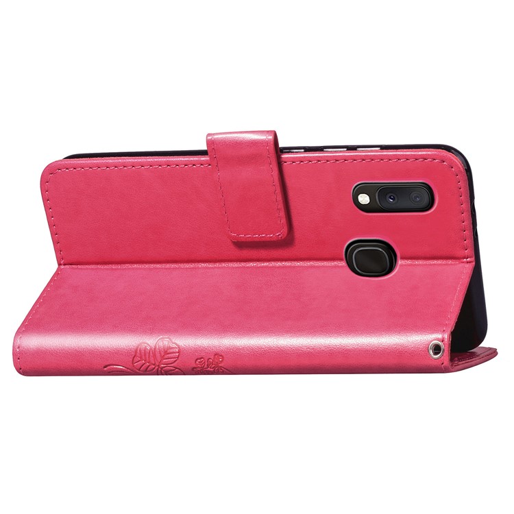 Imprint Four Leaf Clover Leather Wallet Stand Case with Strap for Samsung Galaxy A20e - Pink-6