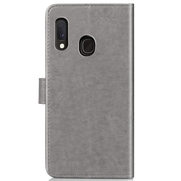 Imprint Four Leaf Clover Leather Wallet Stand Case with Strap for Samsung Galaxy A20e - Grey-3