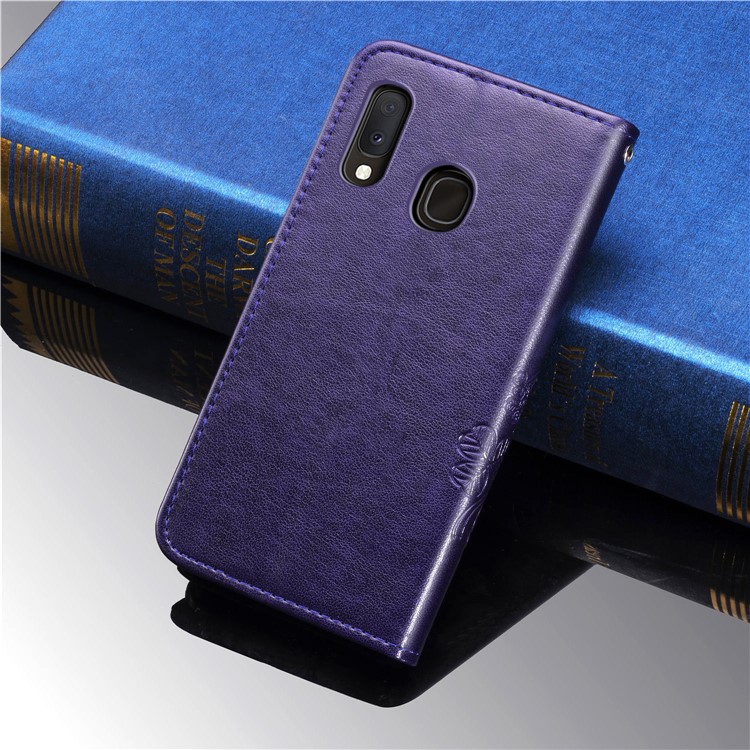 Imprint Four Leaf Clover Leather Wallet Stand Case with Strap for Samsung Galaxy A20e - Purple-12