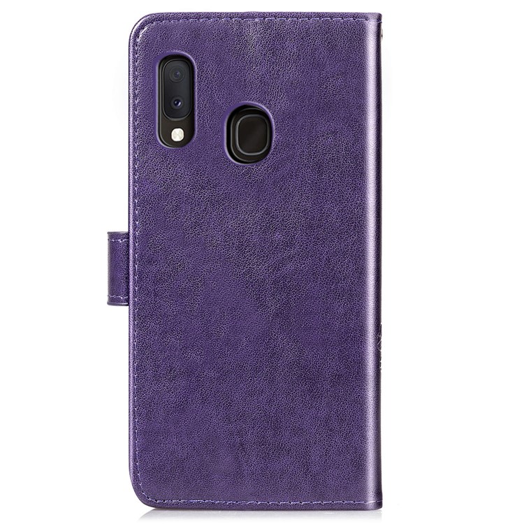 Imprint Four Leaf Clover Leather Wallet Stand Case with Strap for Samsung Galaxy A20e - Purple-3