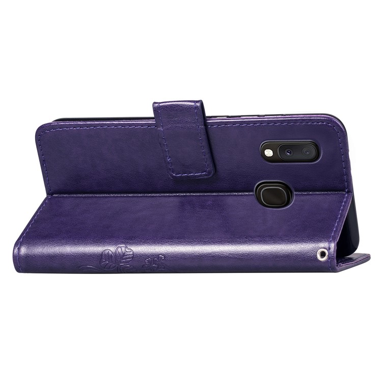 Imprint Four Leaf Clover Leather Wallet Stand Case with Strap for Samsung Galaxy A20e - Purple-6