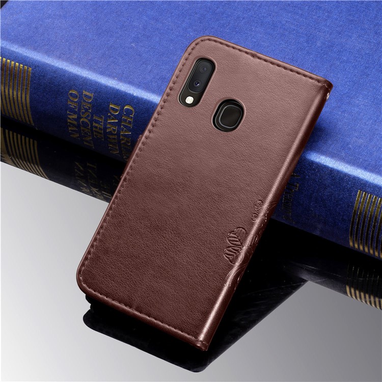 Imprint Four Leaf Clover Leather Wallet Stand Case with Strap for Samsung Galaxy A20e - Brown-10