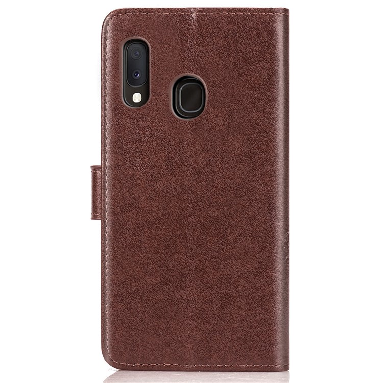 Imprint Four Leaf Clover Leather Wallet Stand Case with Strap for Samsung Galaxy A20e - Brown-3