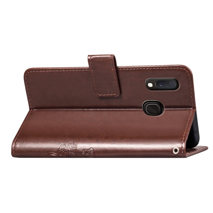 Imprint Four Leaf Clover Leather Wallet Stand Case with Strap for Samsung Galaxy A20e - Brown-6