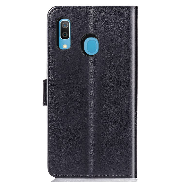 Imprint Four Leaf Clover Leather Wallet Stand Case with Strap for Samsung Galaxy A20 / A30 - Black-3