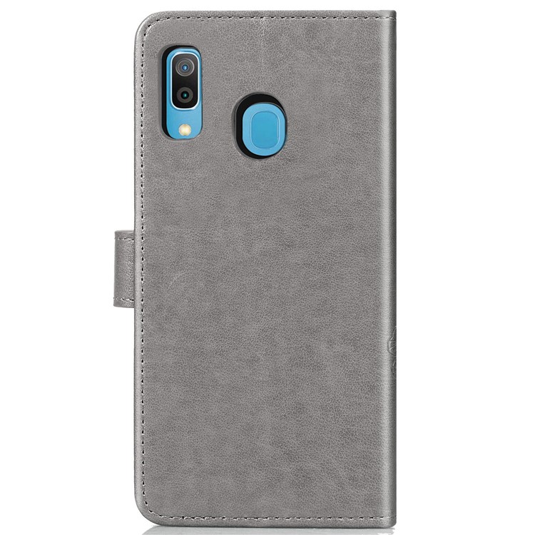 Imprint Four Leaf Clover Leather Wallet Stand Case with Strap for Samsung Galaxy A20 / A30 - Grey-3